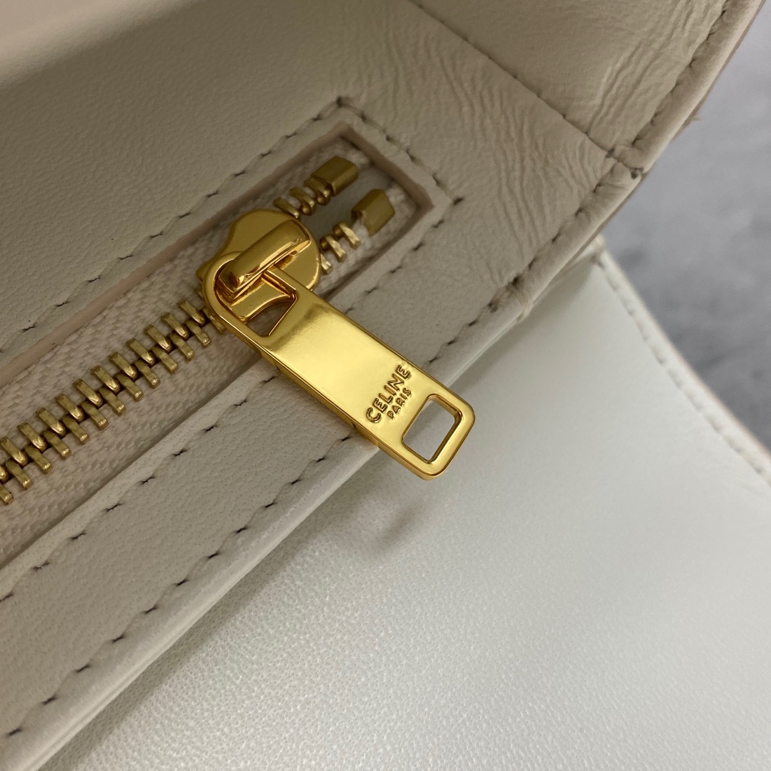 Celine Teen Triomphe Bag In Shiny Calfskin White 188423